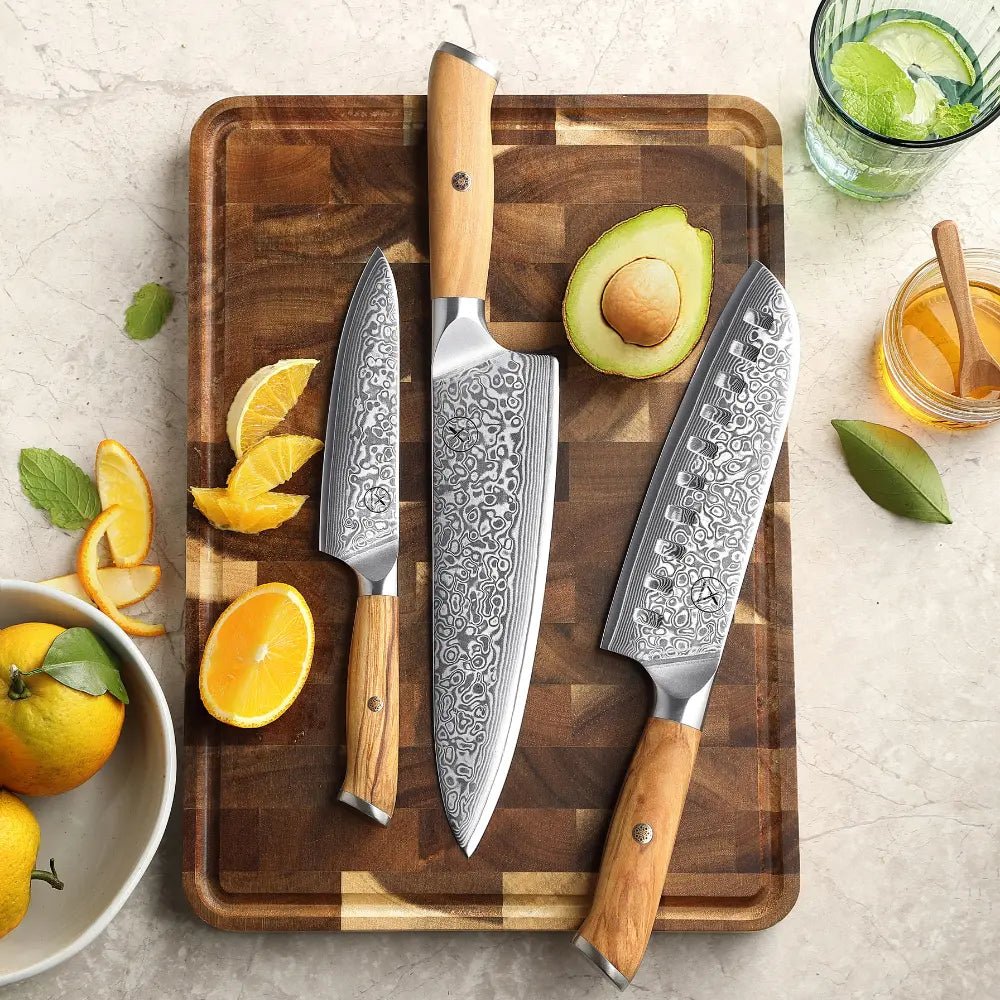 Damast Messer 3er Set Olive damastop.shop - Damastshop