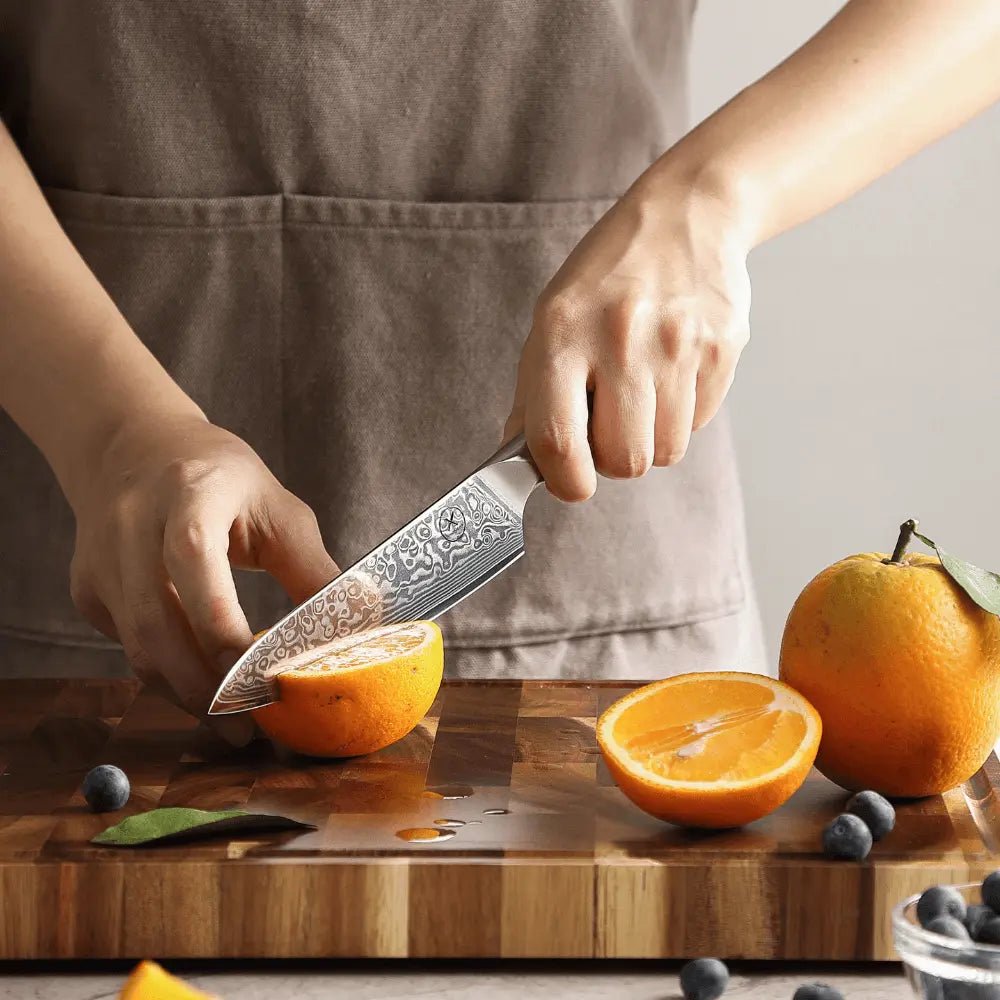 Damast Messer 5er Geschenkset Olive im Akazien Messerblock mit Schere damastop.shop - Damastshop