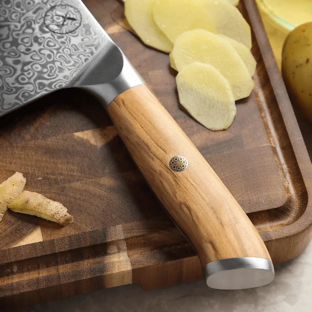 Damast Messer 5er Geschenkset Olive mit Messerbrett damastop.shop - Damastshop