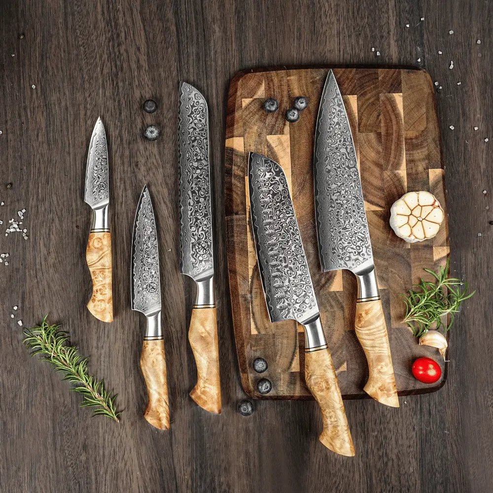 Damast Messer 5er Set Bergahorn damastop.shop - Damastshop