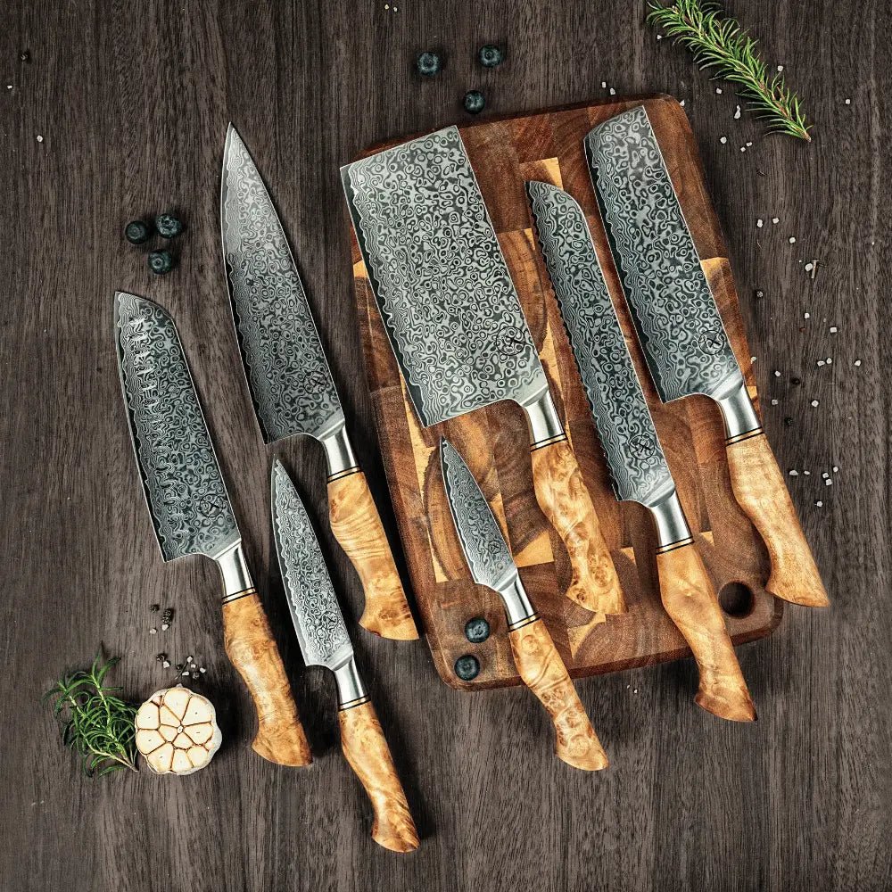Damast Messer 7er Set Bergahorn damastop.shop - Damastshop