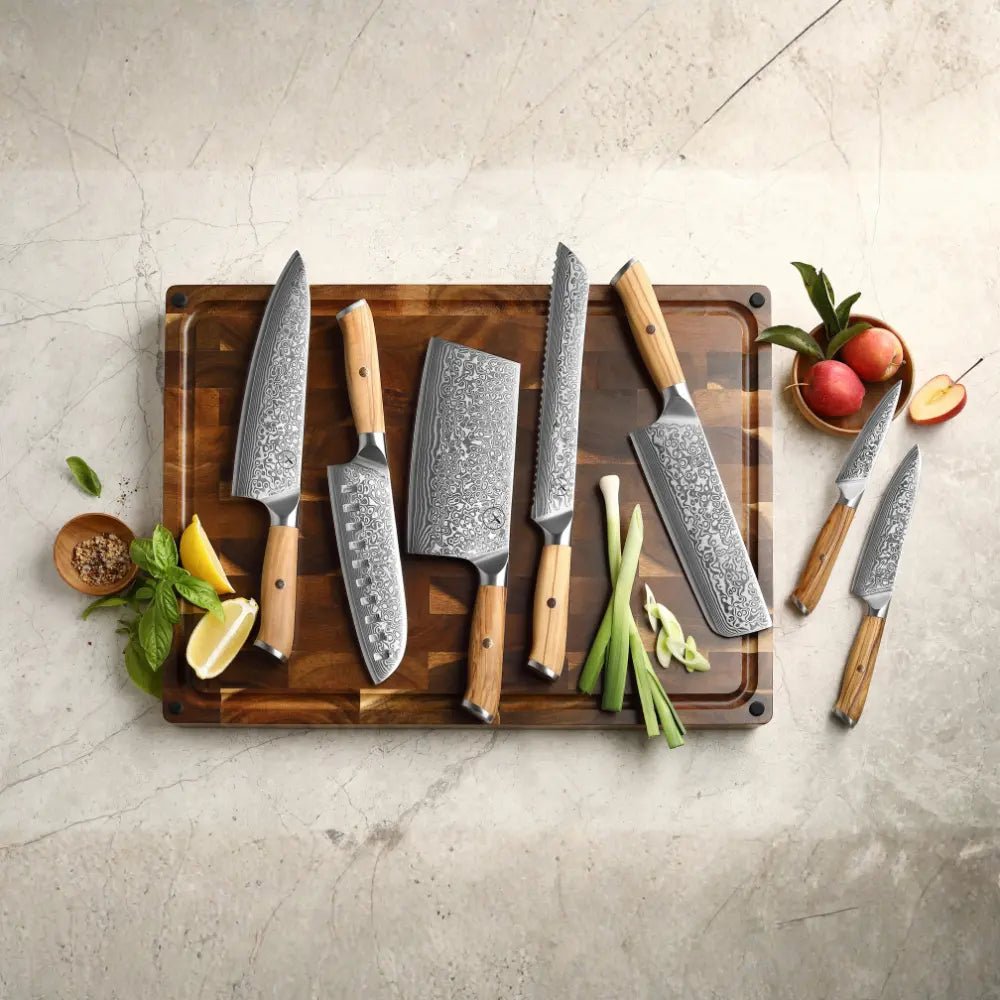 Damast Messer 7er Set Olive damastop.shop - Damastshop