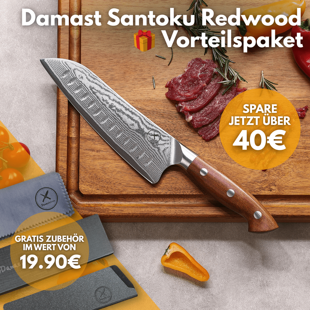 Damast Santoku Red Wood 🎁 Vorteilspaket damastop.shop - Damastshop