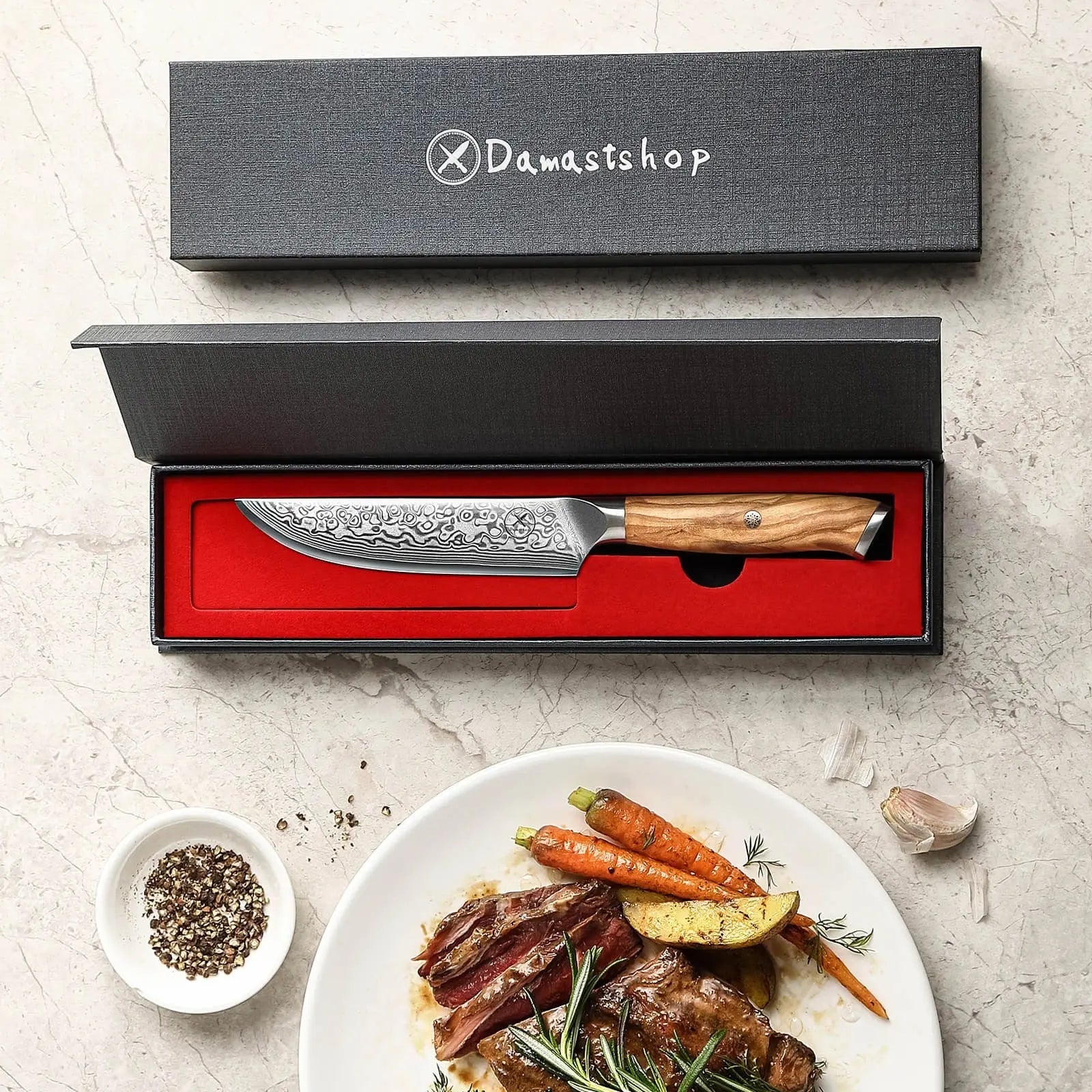 Damast Steakmesser Olive damastop.shop - Damastshop