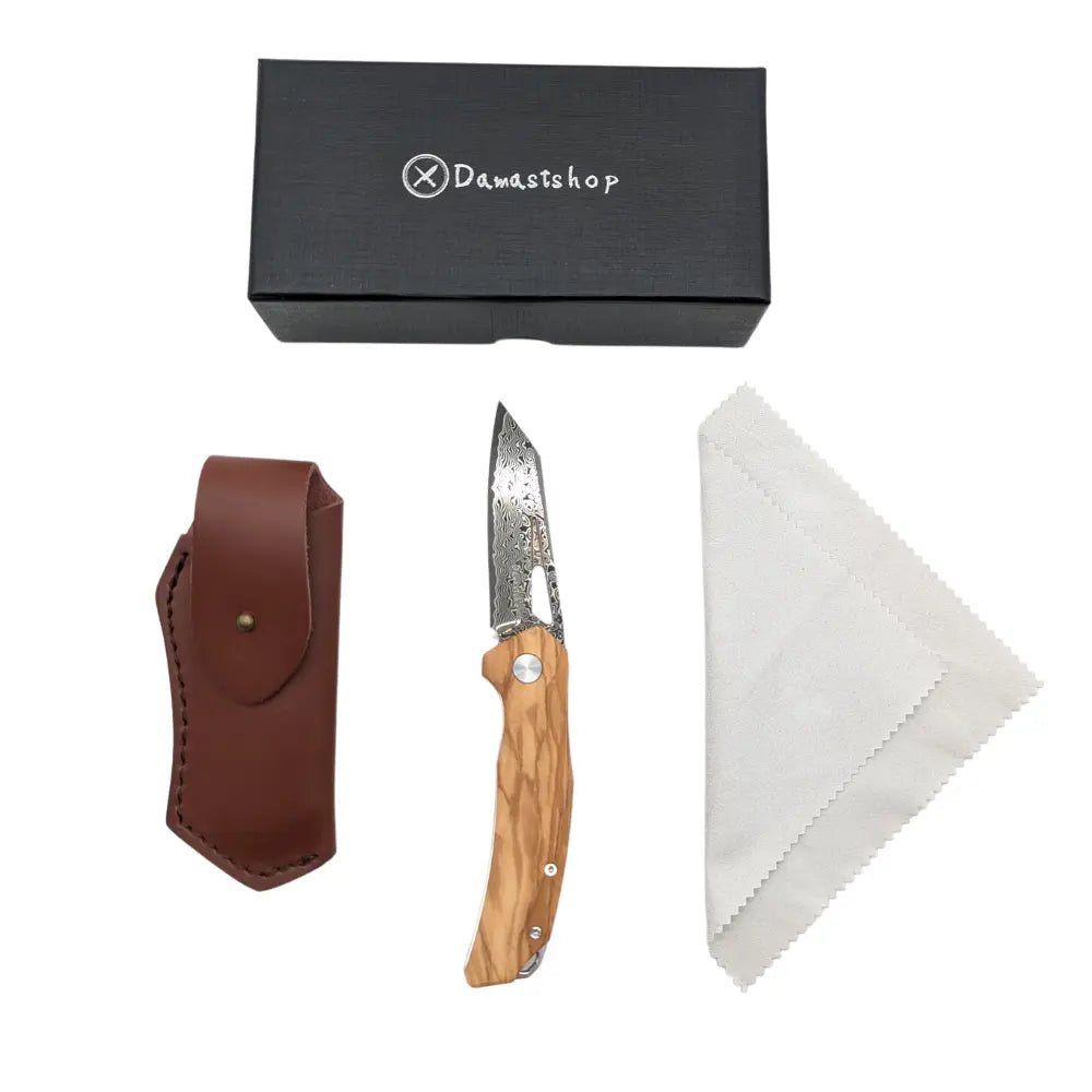 Damast Taschenmesser Olive damastop.shop - Damastshop