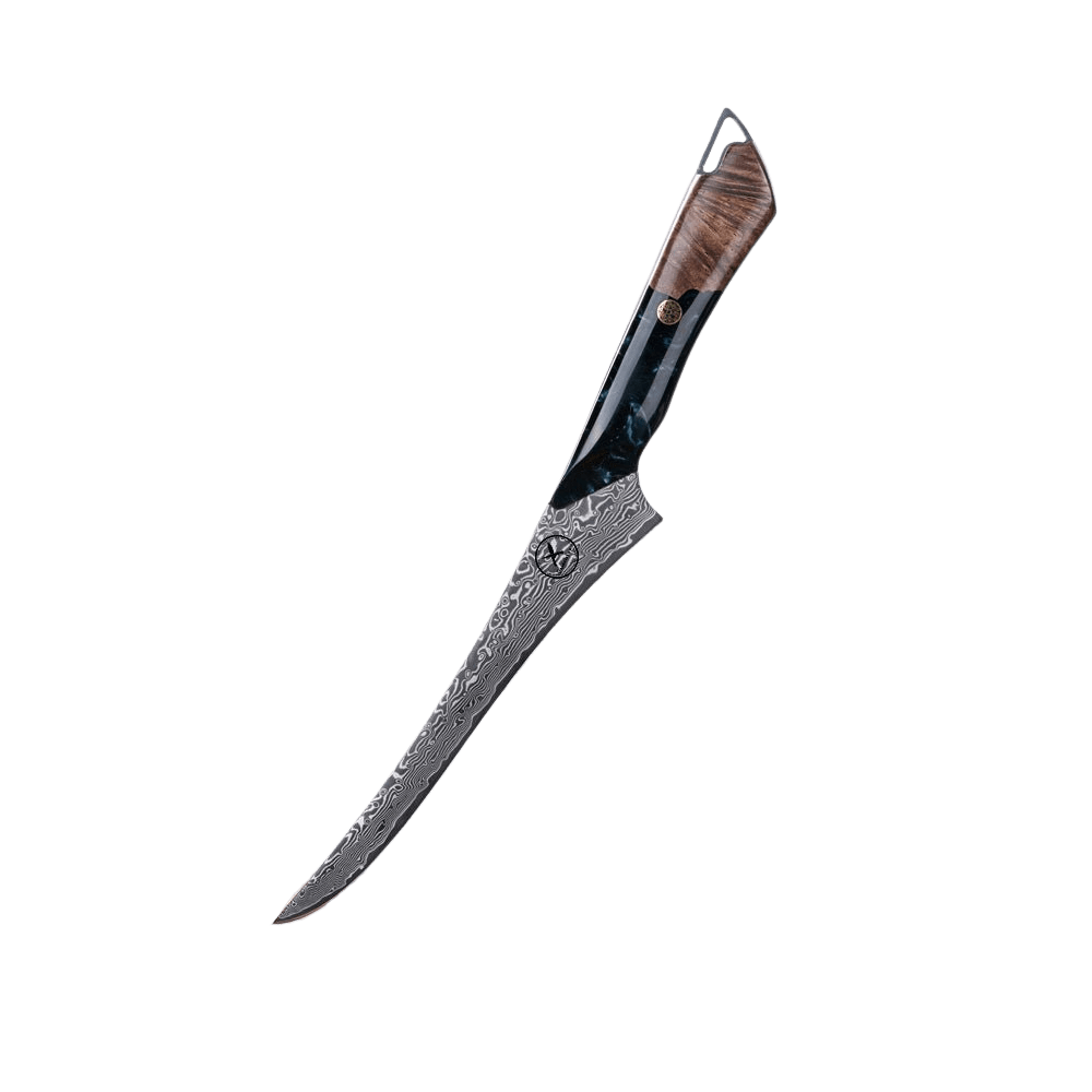 Dark Black Damast Ausbeinmesser Wurzelholz Epoxy damastop.shop - Damastshop