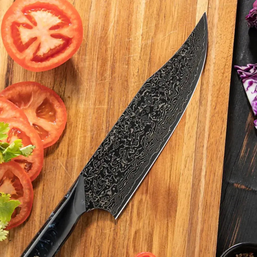 Dark Black Damast Chefmesser Wurzelholz Epoxy damastop.shop - Damastshop