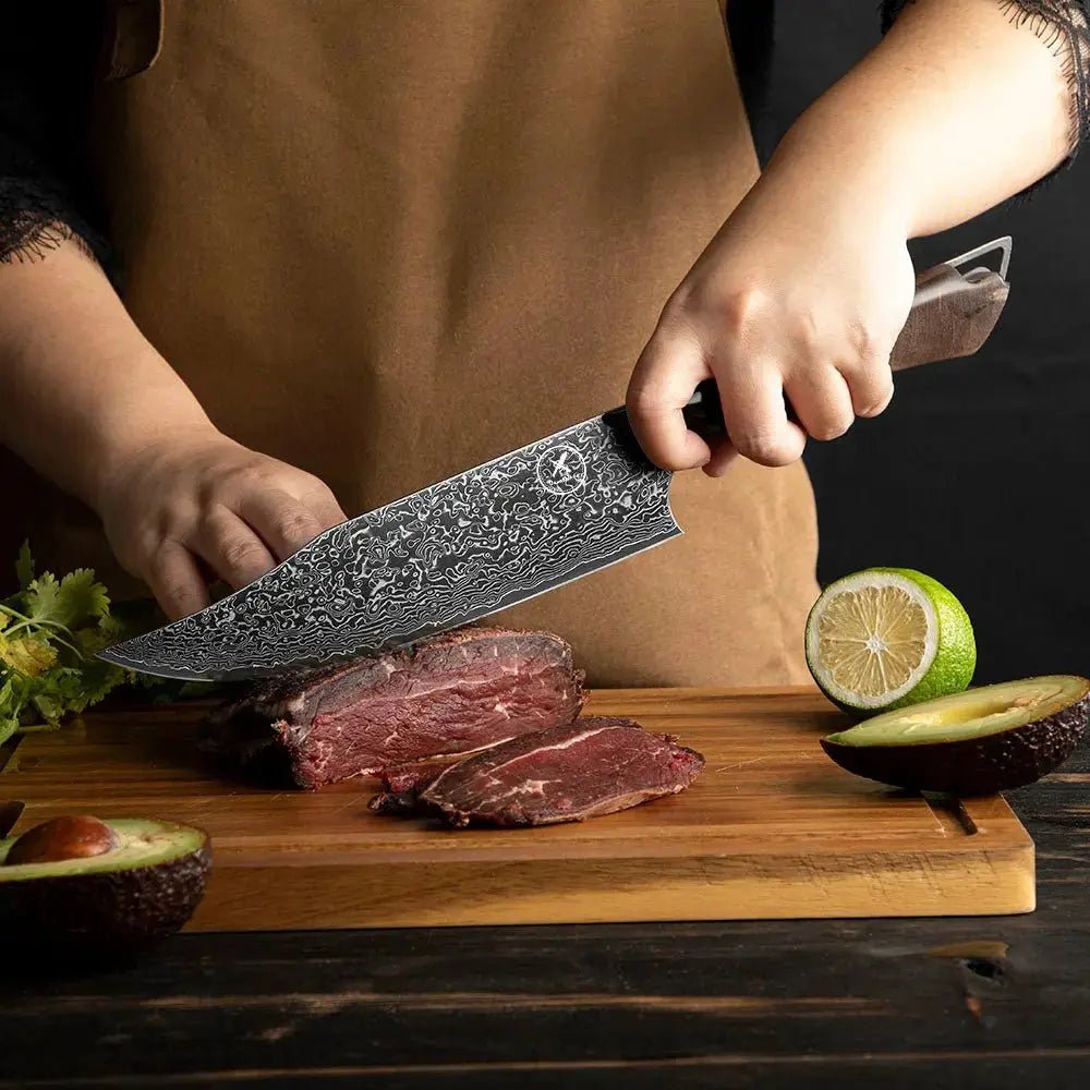 Dark Black Damast Chefmesser Wurzelholz Epoxy damastop.shop - Damastshop