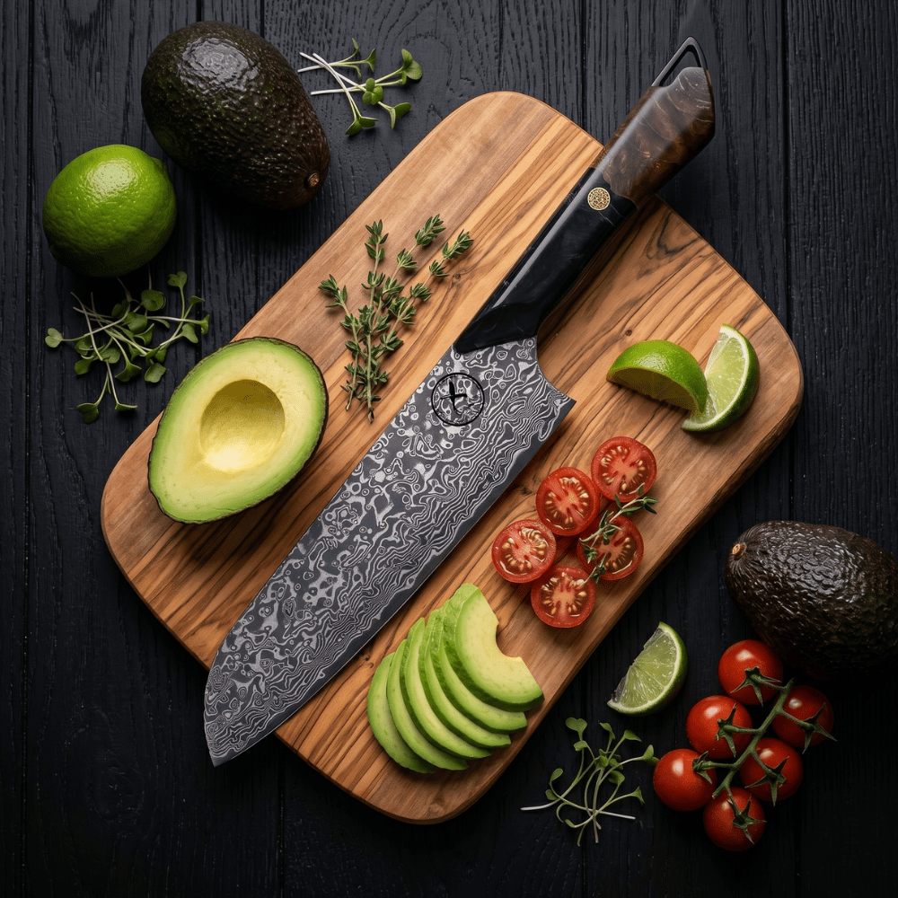 Dark Black Damast Santoku Wurzelholz Epoxy damastop.shop - Damastshop