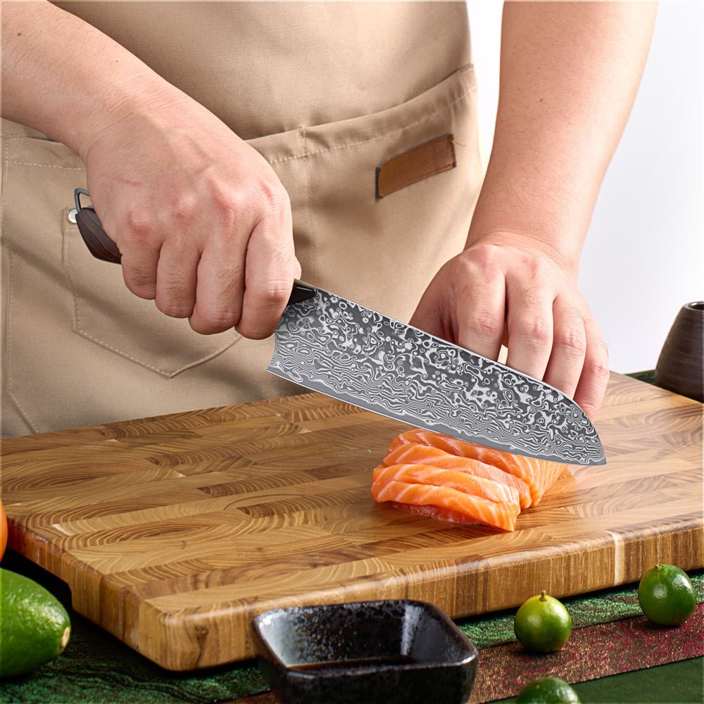Dark Black Damast Santoku Wurzelholz Epoxy damastop.shop - Damastshop