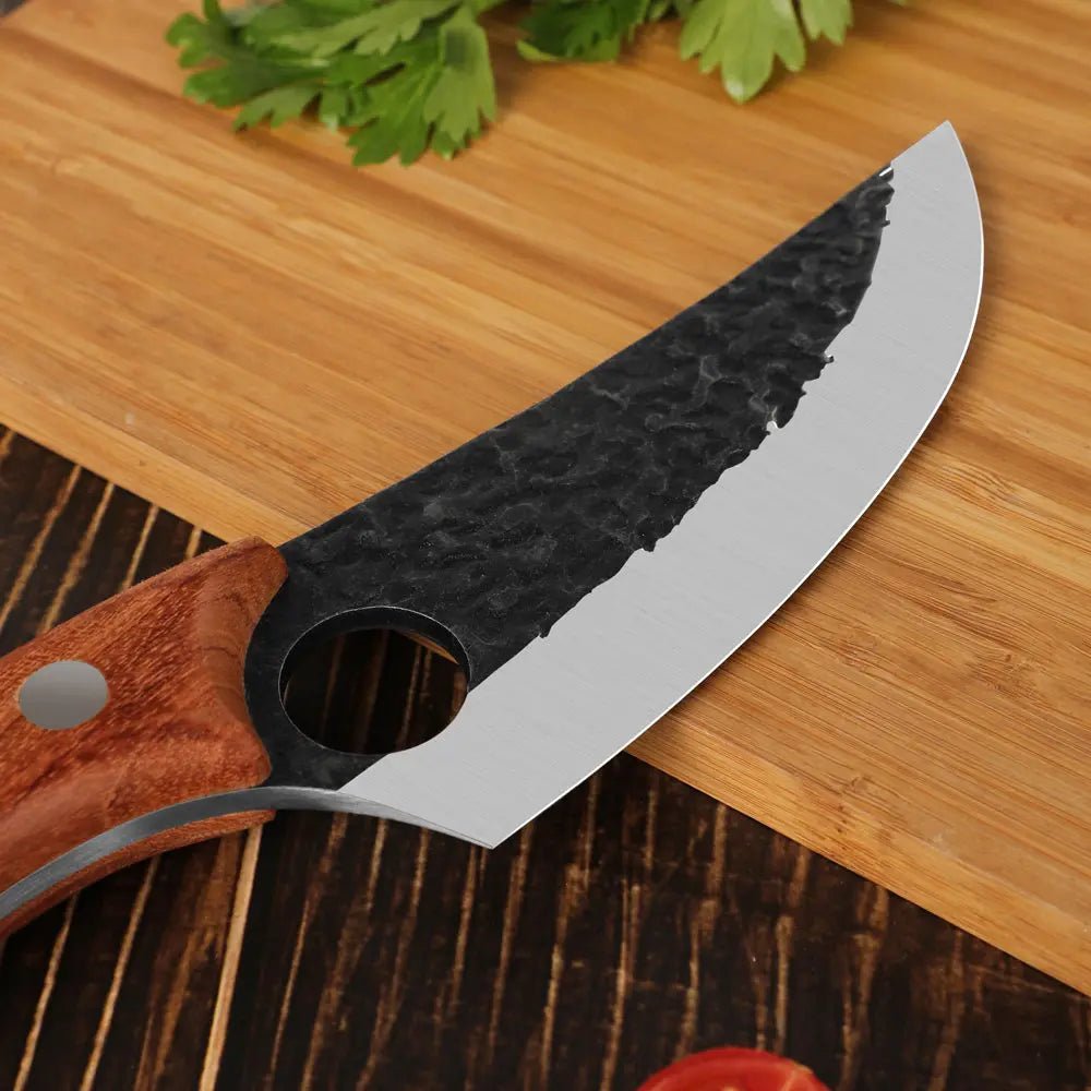 Gebogenes Outdoor Universalmesser Handschmiedeoptik damastop.shop - Damastshop