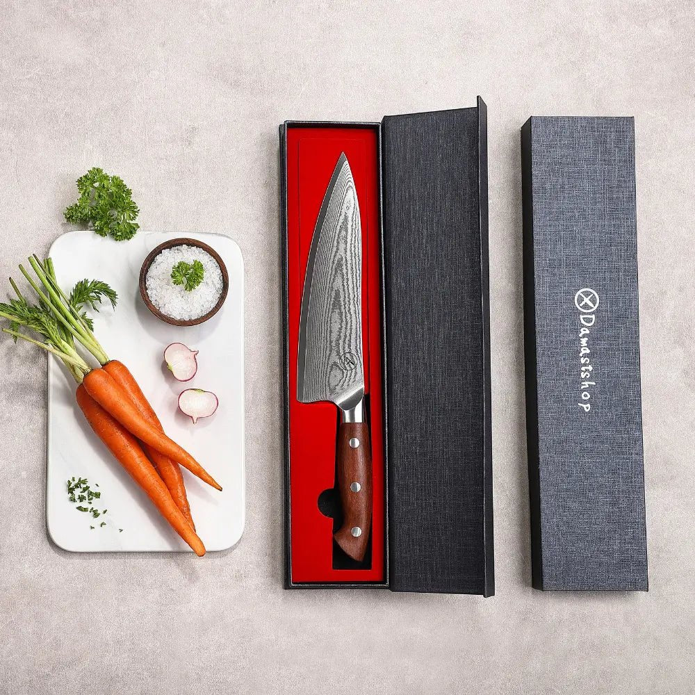 Premium Damast Chefmesser Red Wood damastop.shop - Damastshop