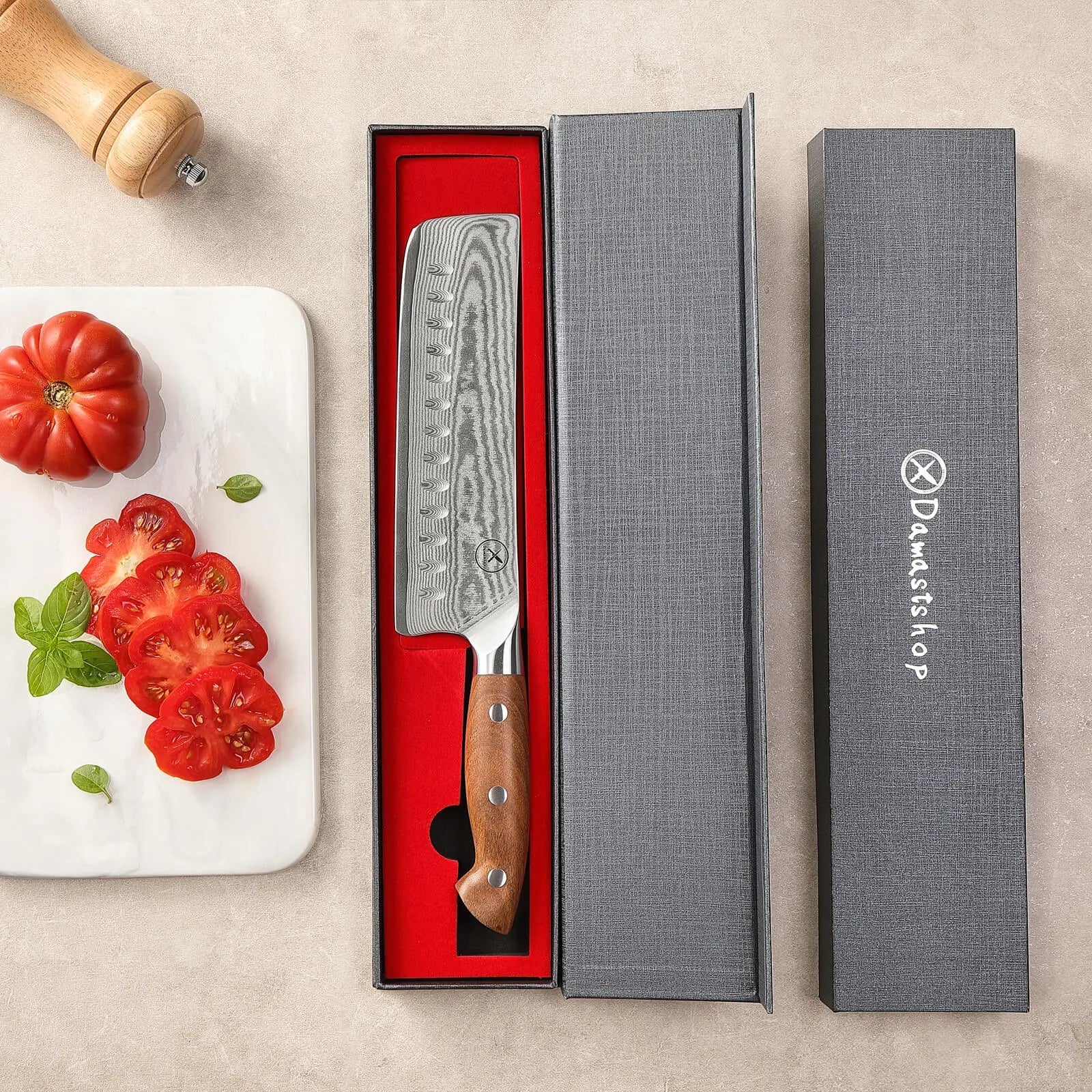 Premium Damast Nakiri Red Wood Draft damastop.shop - Damastshop