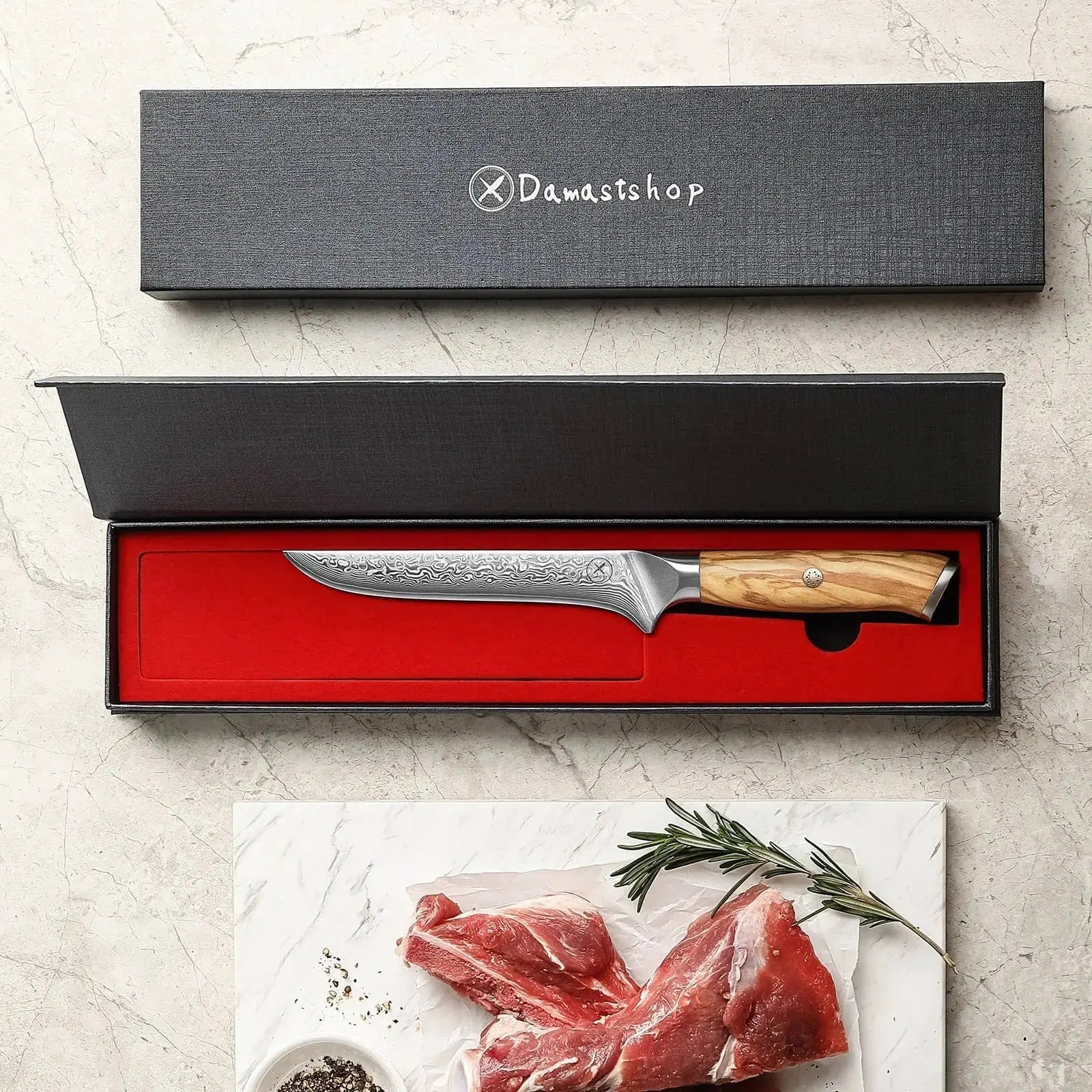 Damast Ausbeinmesser Olive damastop.shop - Damastshop