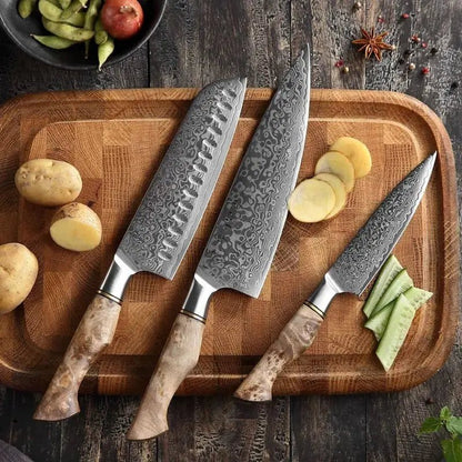 Damast Messer 3er Set Bergahorn damastop.shop - Damastshop