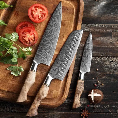 Damast Messer 3er Set Bergahorn damastop.shop - Damastshop