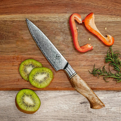 Damast Hackmesser 5er Set Bergahorn mit Messerbrett damastop.shop - Damastshop