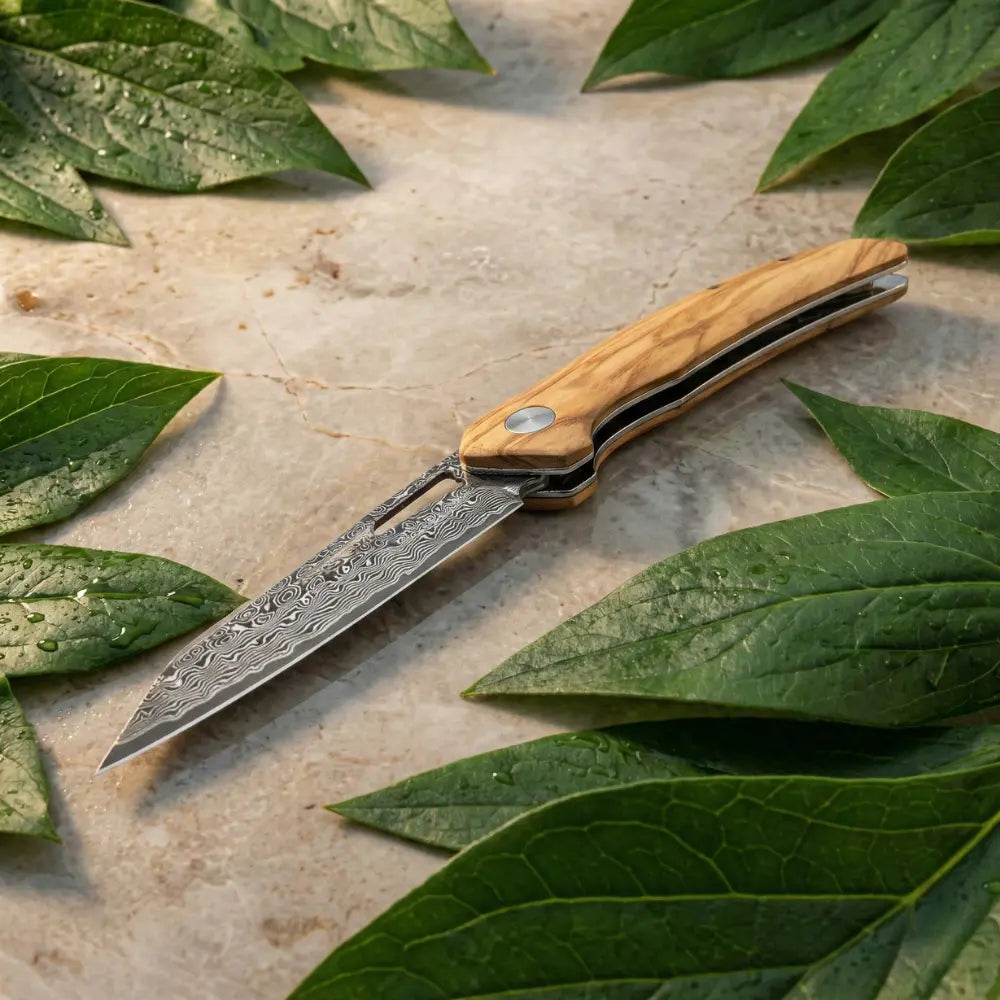 Damast Taschenmesser Olive damastop.shop - Damastshop