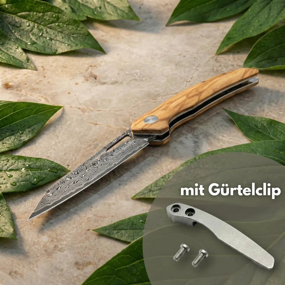 Damast Taschenmesser Olive damastop.shop - Damastshop