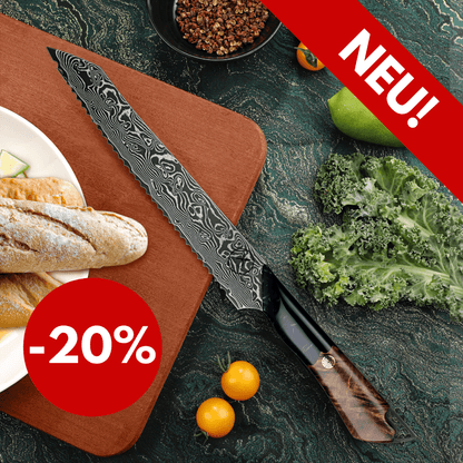 Dark Black Damast Brotmesser Wurzelholz Epoxy damastop.shop - Damastshop