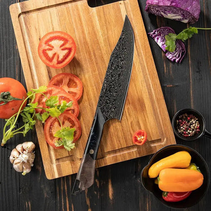 Dark Black Damast Chefmesser Wurzelholz Epoxy damastop.shop - Damastshop