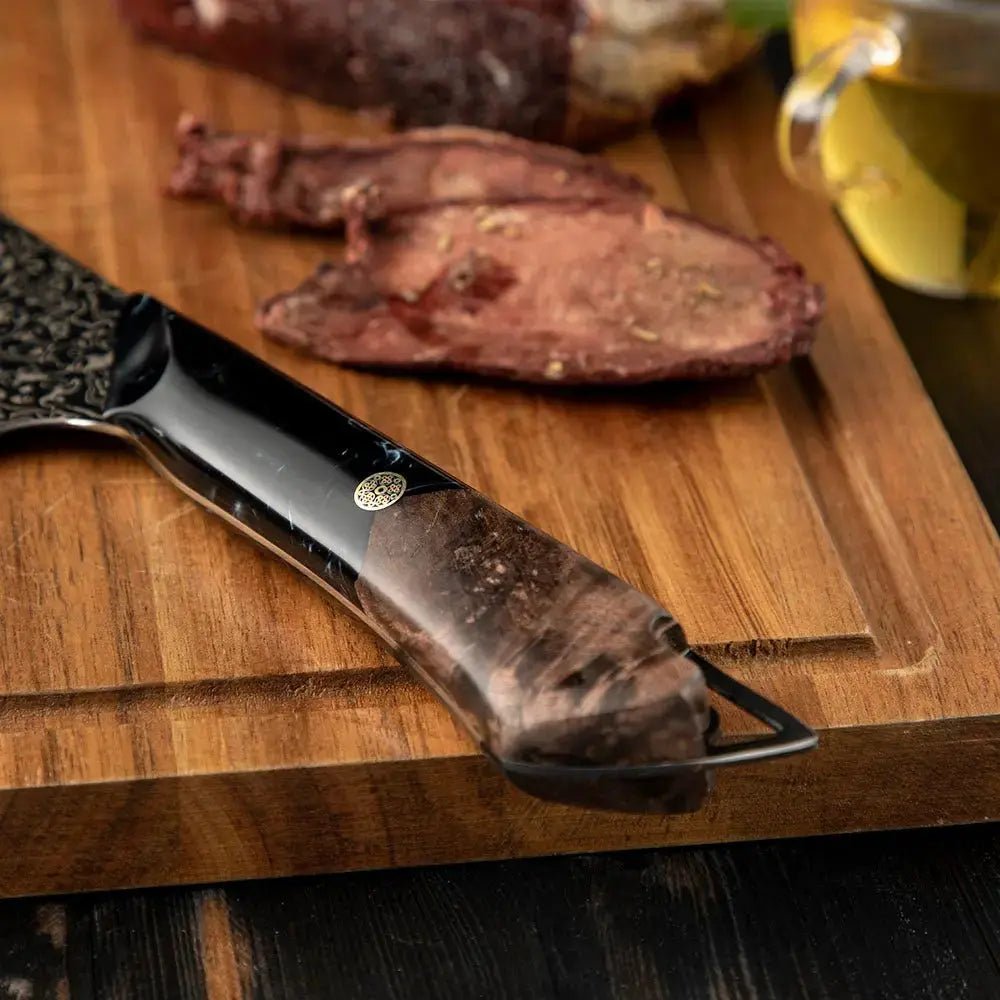 Dark Black Damast Chefmesser Wurzelholz Epoxy damastop.shop - Damastshop