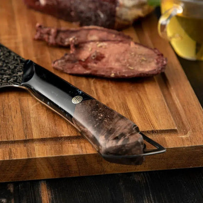 Dark Black Damast Chefmesser Wurzelholz Epoxy damastop.shop - Damastshop