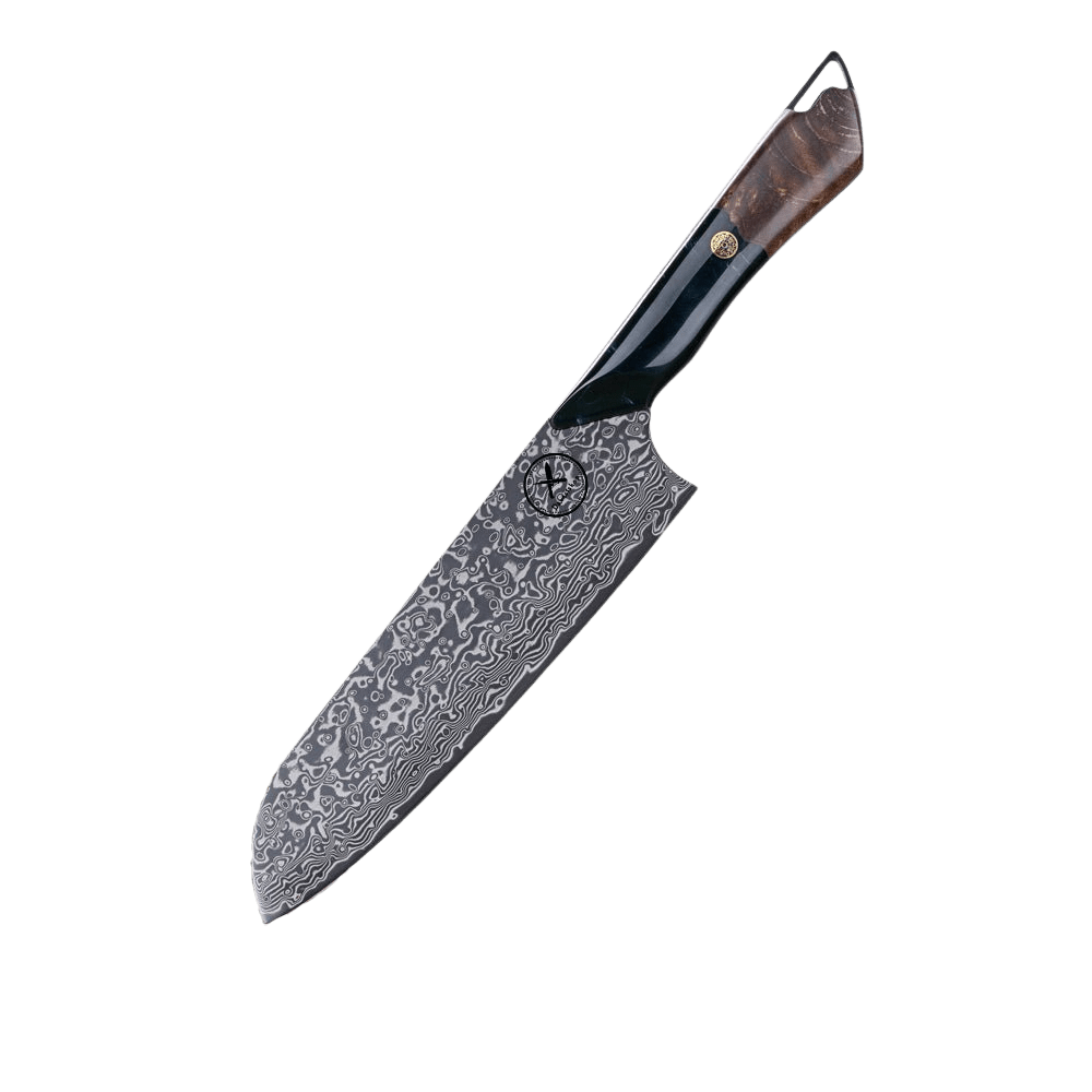 Dark Black Damast Santoku Wurzelholz Epoxy damastop.shop - Damastshop