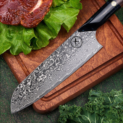 Dark Black Damast Santoku Wurzelholz Epoxy damastop.shop - Damastshop