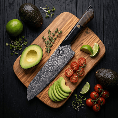 Dark Black Damast Santoku Wurzelholz Epoxy damastop.shop - Damastshop