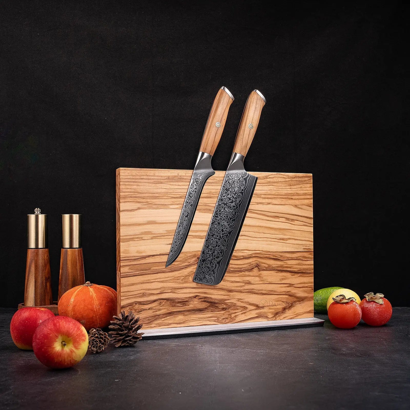 Doppelseitiger Messerhalter – Natur & Raffinesse in edlem Olivenholz 🔪✨ damastop.shop - Damastshop