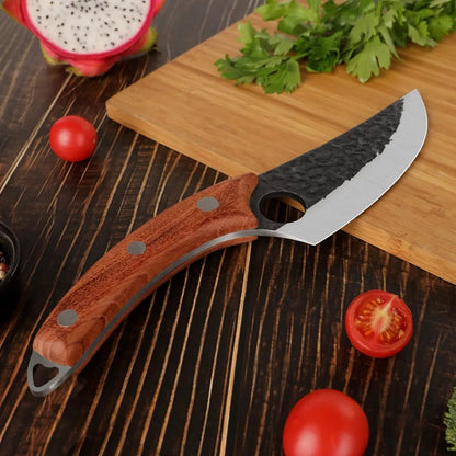 Gebogenes Outdoor Universalmesser Handschmiedeoptik damastop.shop - Damastshop