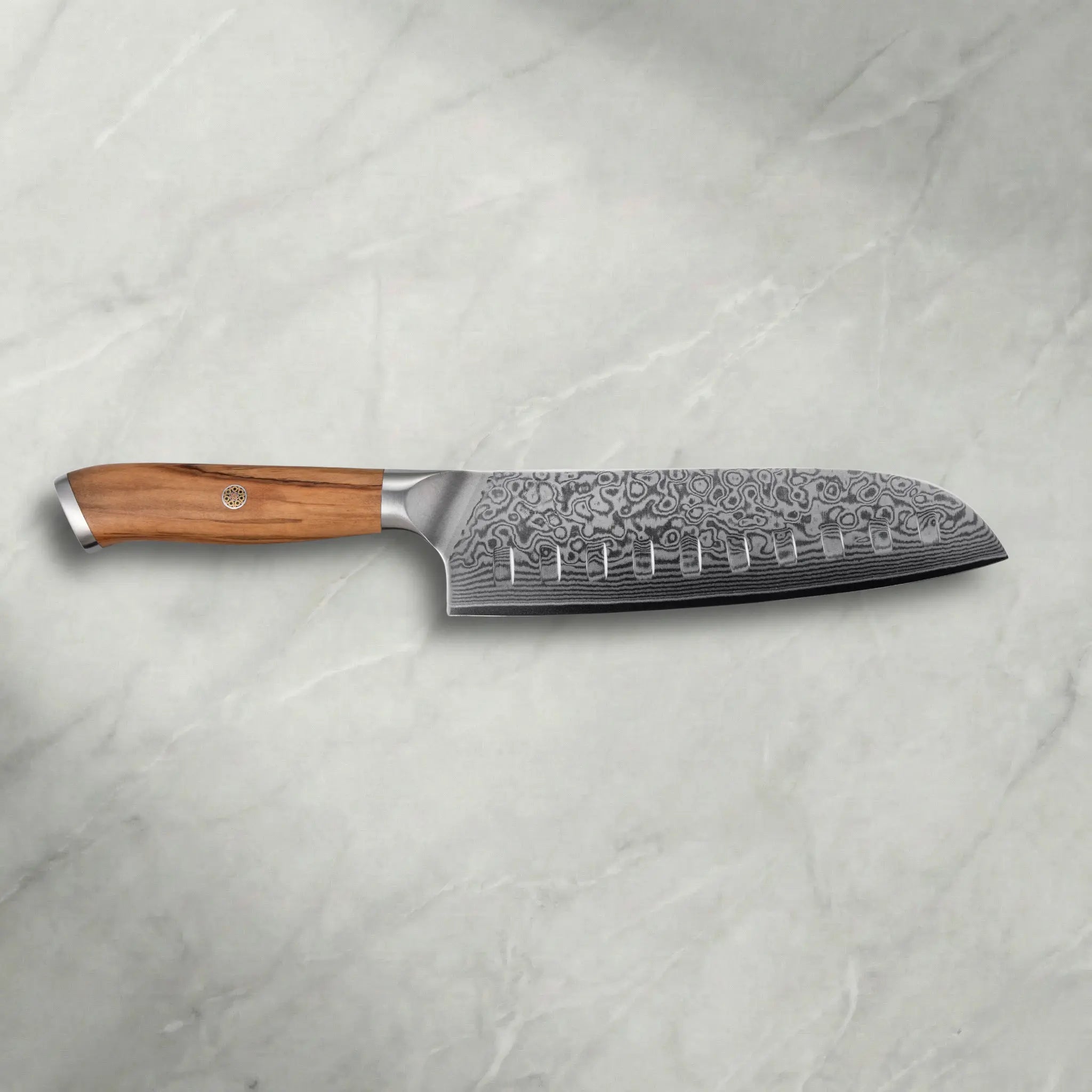 Personalisierbares Damast Santoku Olive damastop.shop - Damastshop
