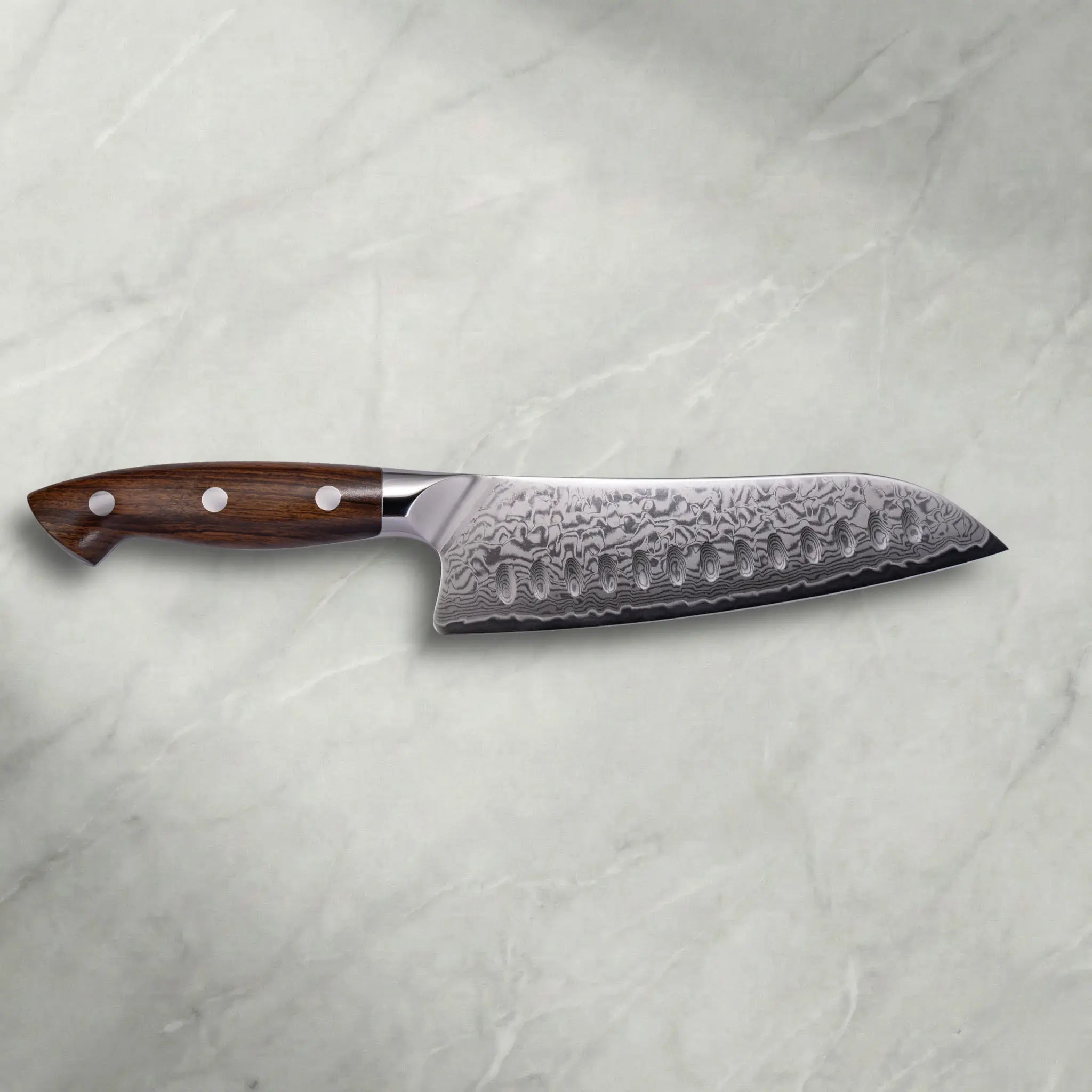Personalisierbares Premium Damast Santoku Eisenholz damastop.shop - Damastshop