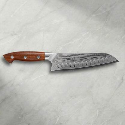 Personalisierbares  Premium Damast Santoku Red Wood damastop.shop - Damastshop
