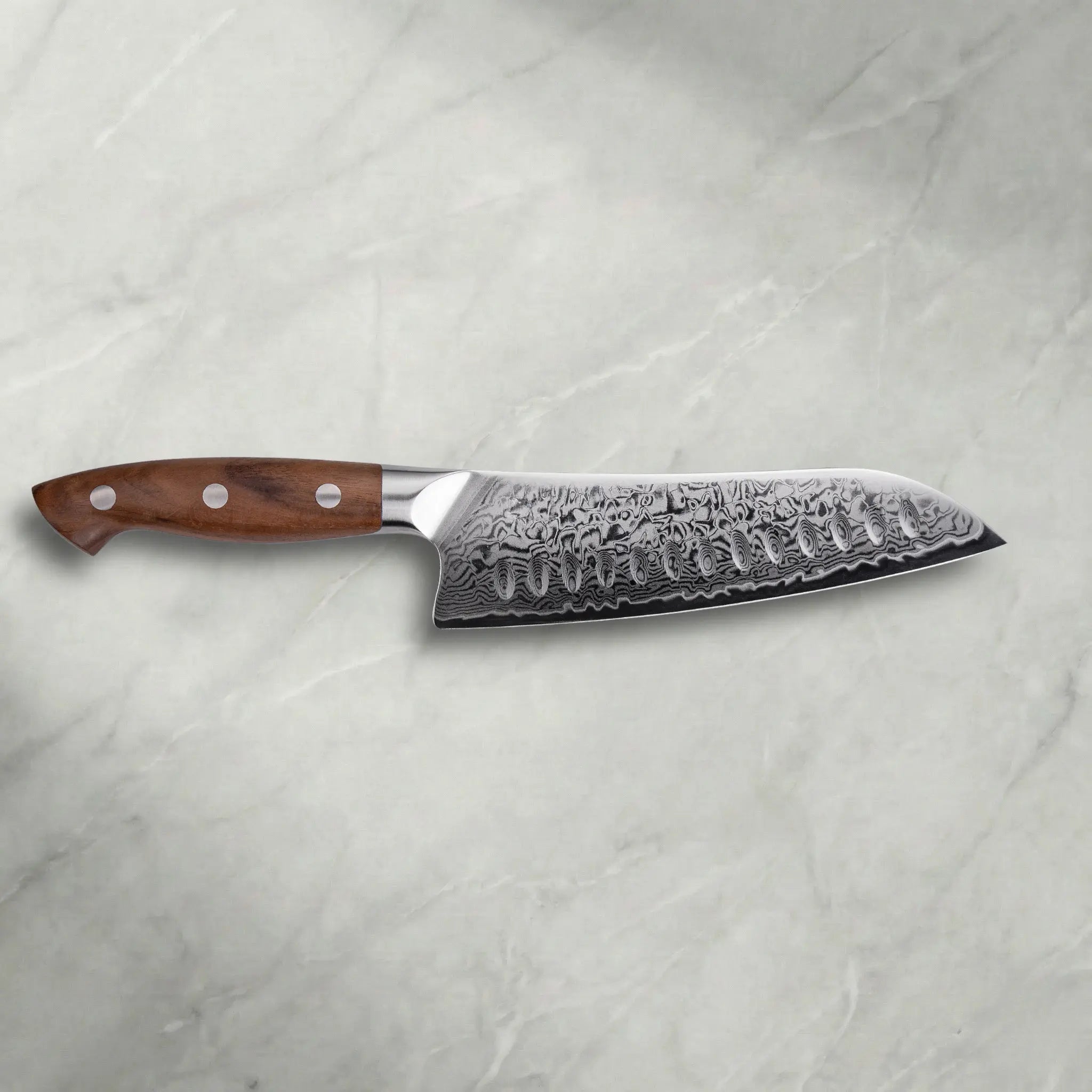 Personalisierbares Premium Damast Santoku Walnuss damastop.shop - Damastshop