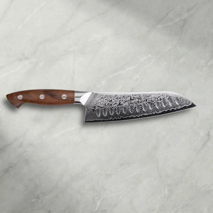 Personalisierbares Premium Damast Santoku Walnuss damastop.shop - Damastshop