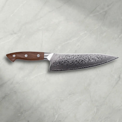 Personalisiertes Premium Damast Chefmesser Walnuss damastop.shop - Damastshop