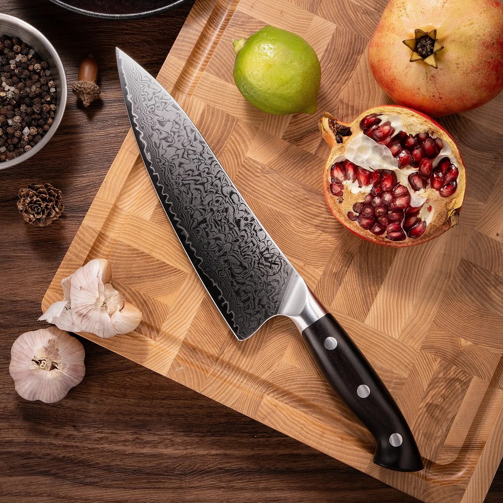 Premium Damast Chefmesser Ebenholz damastop.shop - Damastshop
