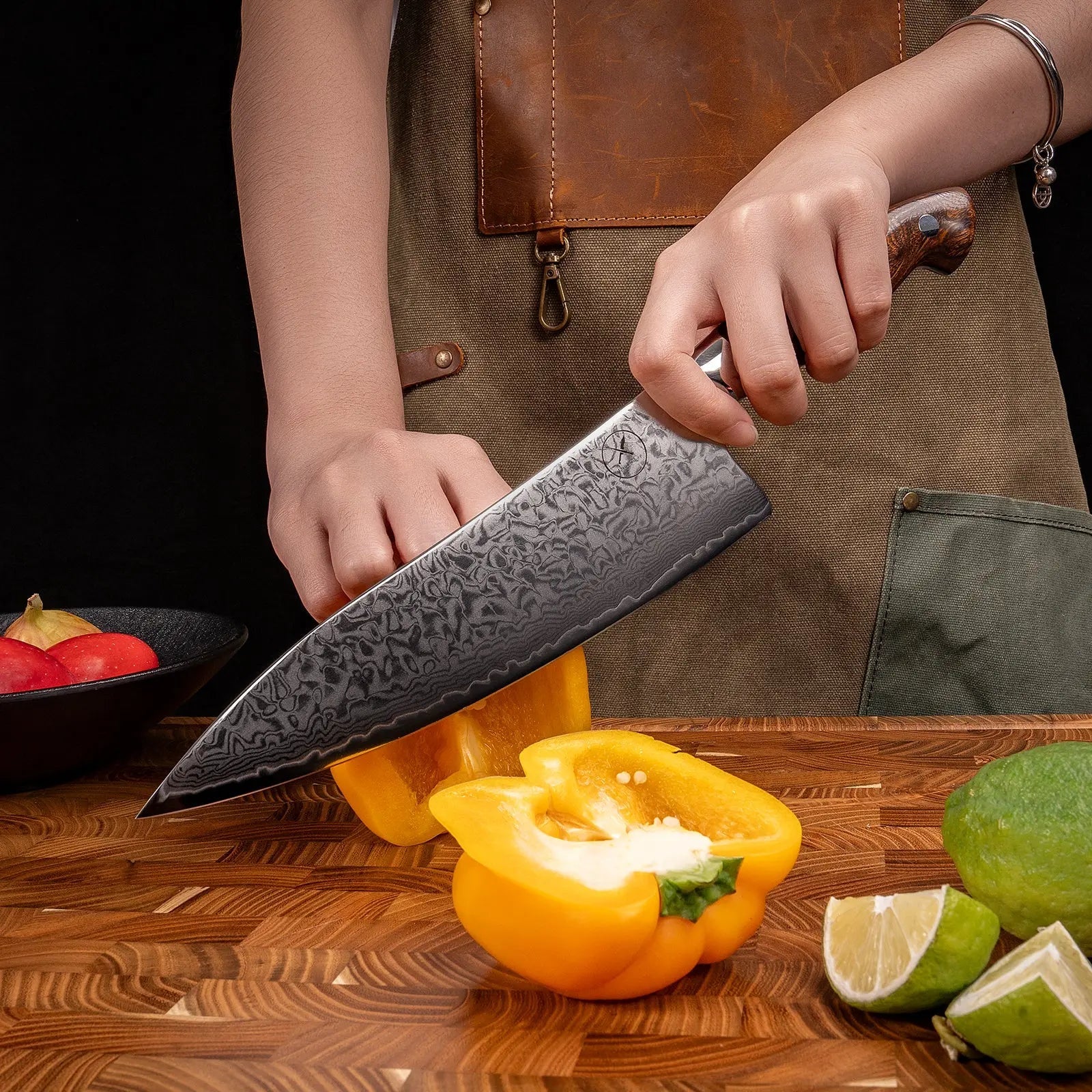 Premium Damast Chefmesser Eisenholz damastop.shop - Damastshop