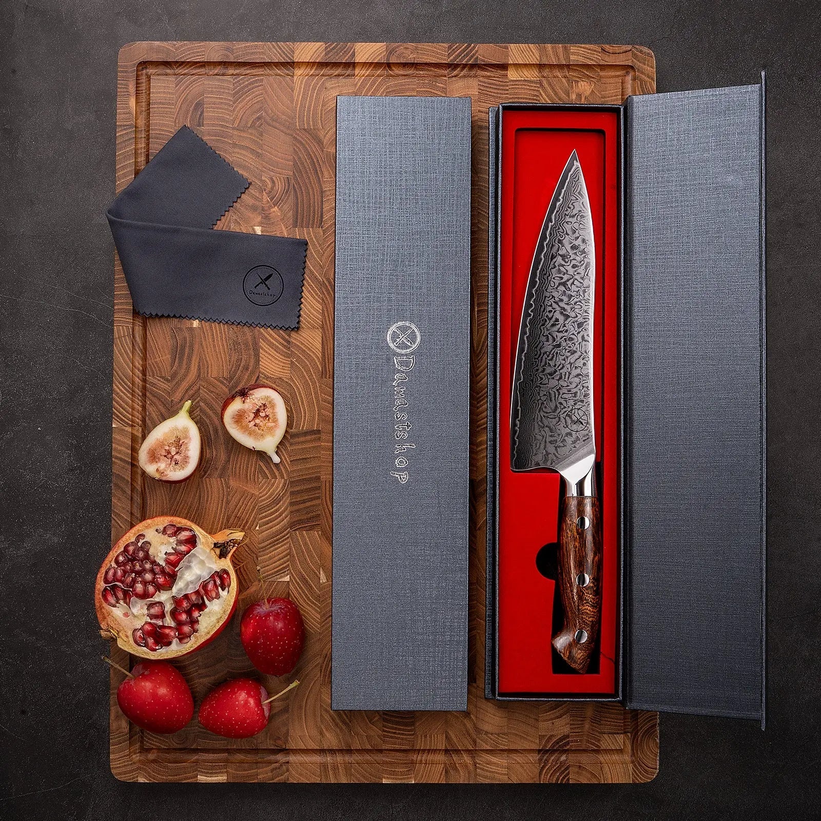 Premium Damast Chefmesser Eisenholz damastop.shop - Damastshop