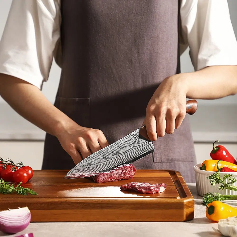 Premium Damast Chefmesser Red Wood damastop.shop - Damastshop