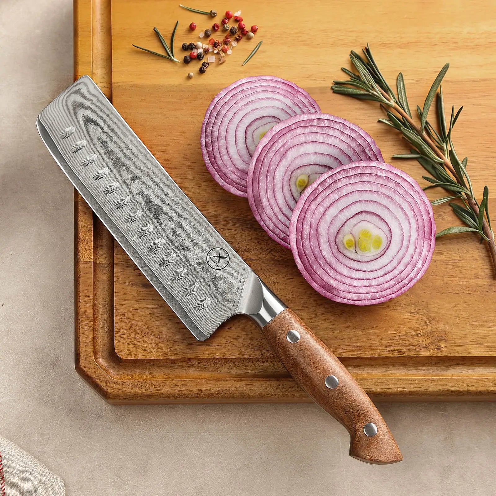 Premium Damast Nakiri Red Wood Draft damastop.shop - Damastshop