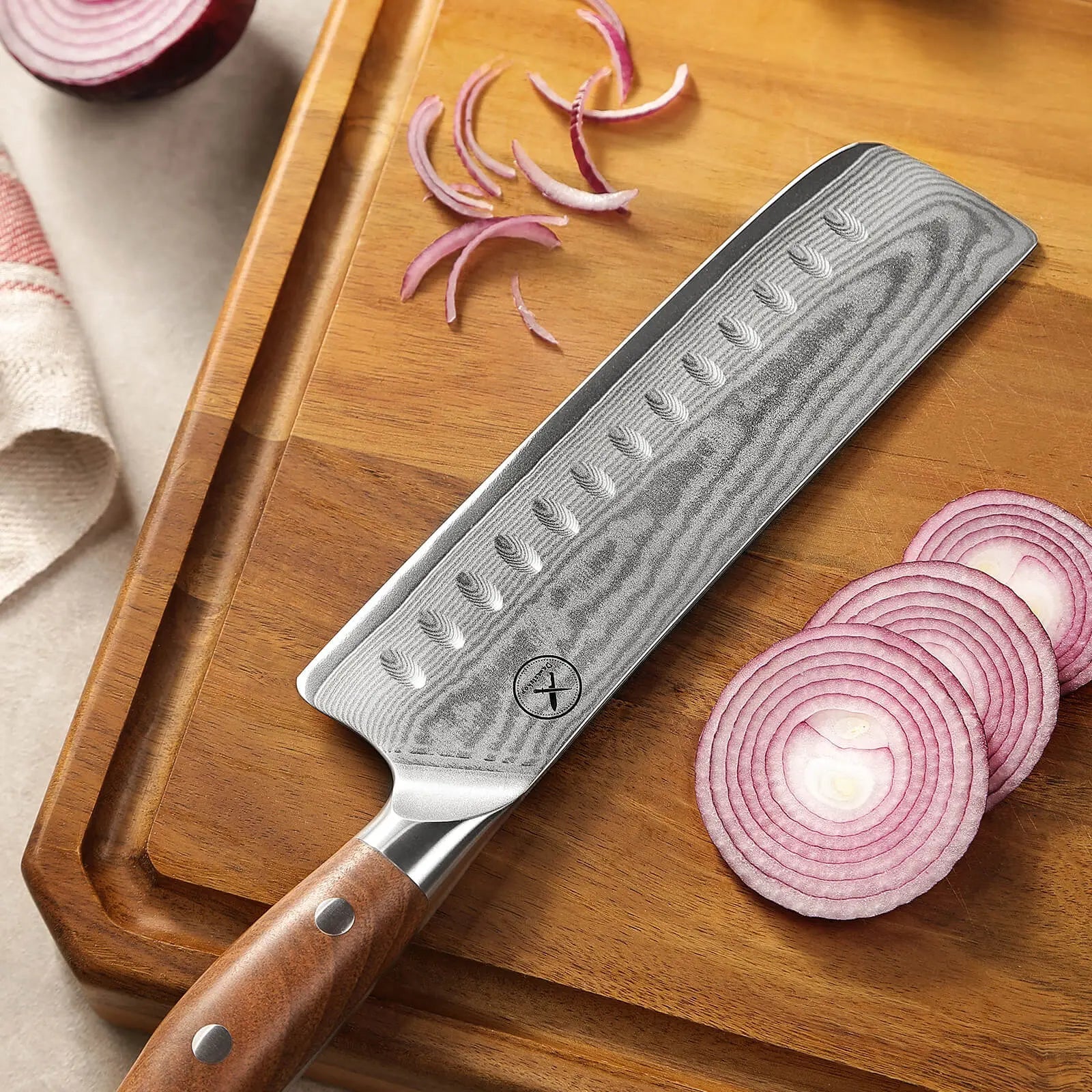 Premium Damast Nakiri Red Wood Draft damastop.shop - Damastshop