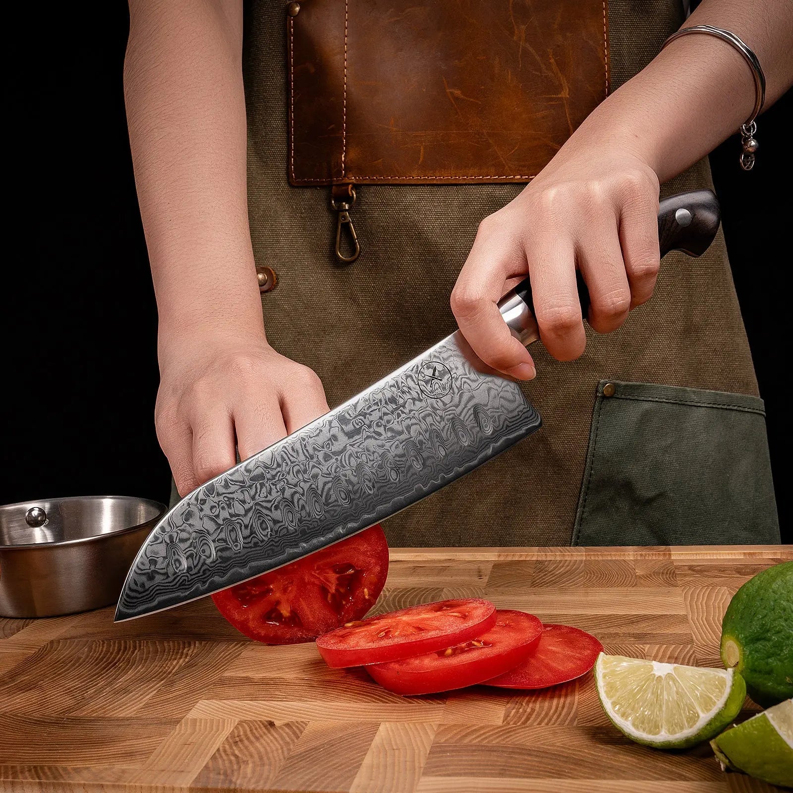 Premium Damast Santoku Ebenholz damastop.shop - Damastshop