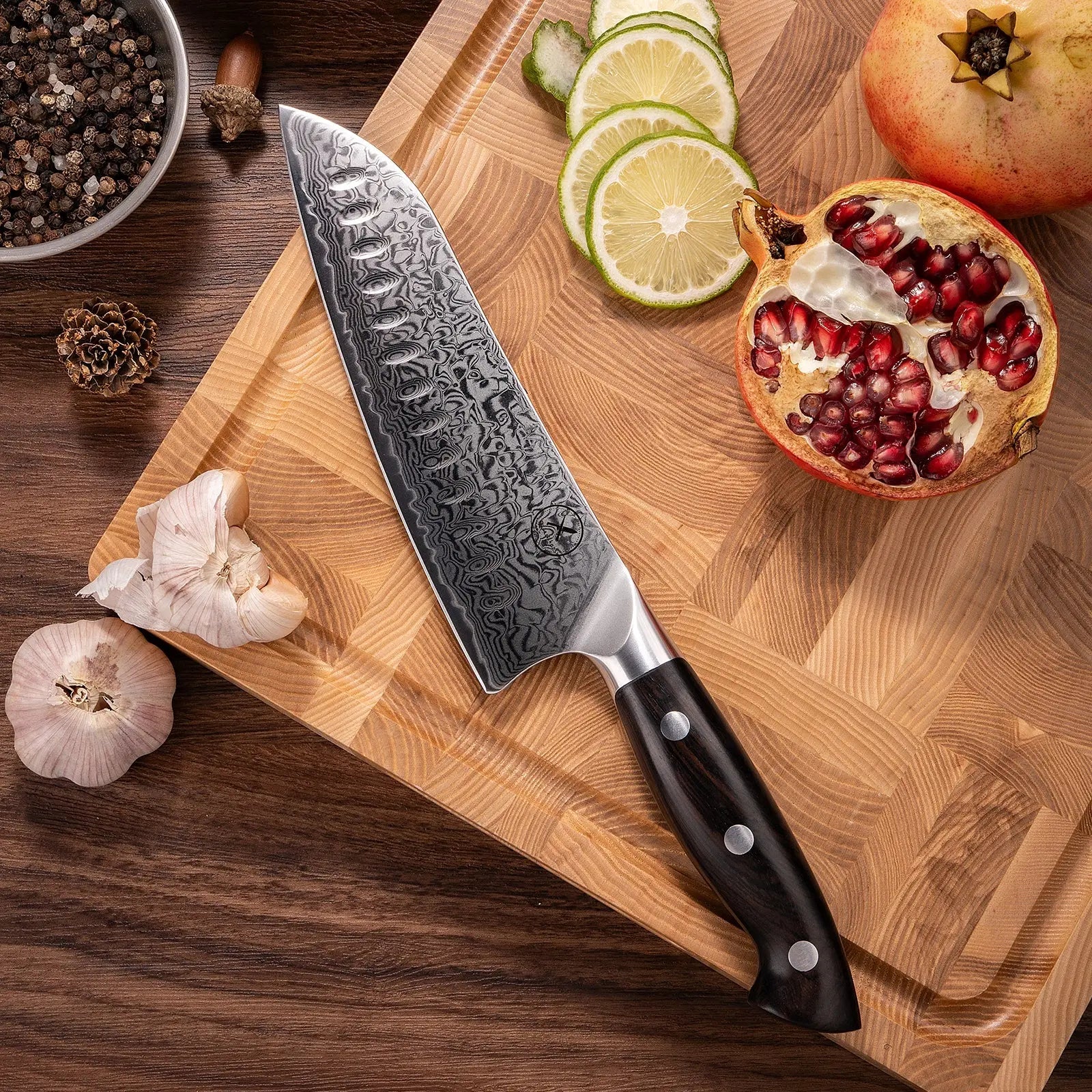 Premium Damast Santoku Ebenholz damastop.shop - Damastshop