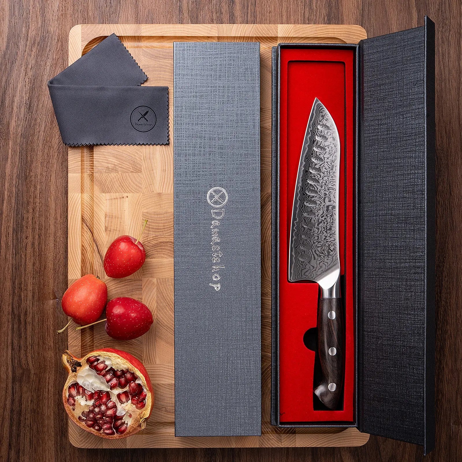 Premium Damast Santoku Ebenholz damastop.shop - Damastshop